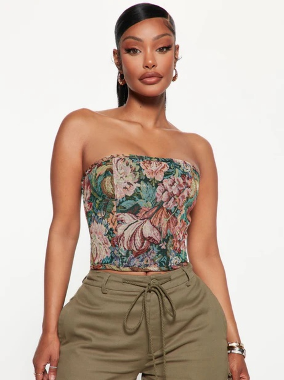 Fashion Nova Tapestry Corset Bustier Lace Up Top